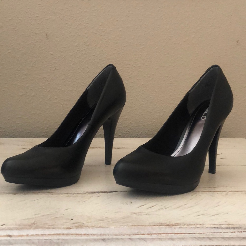 Black leather heels